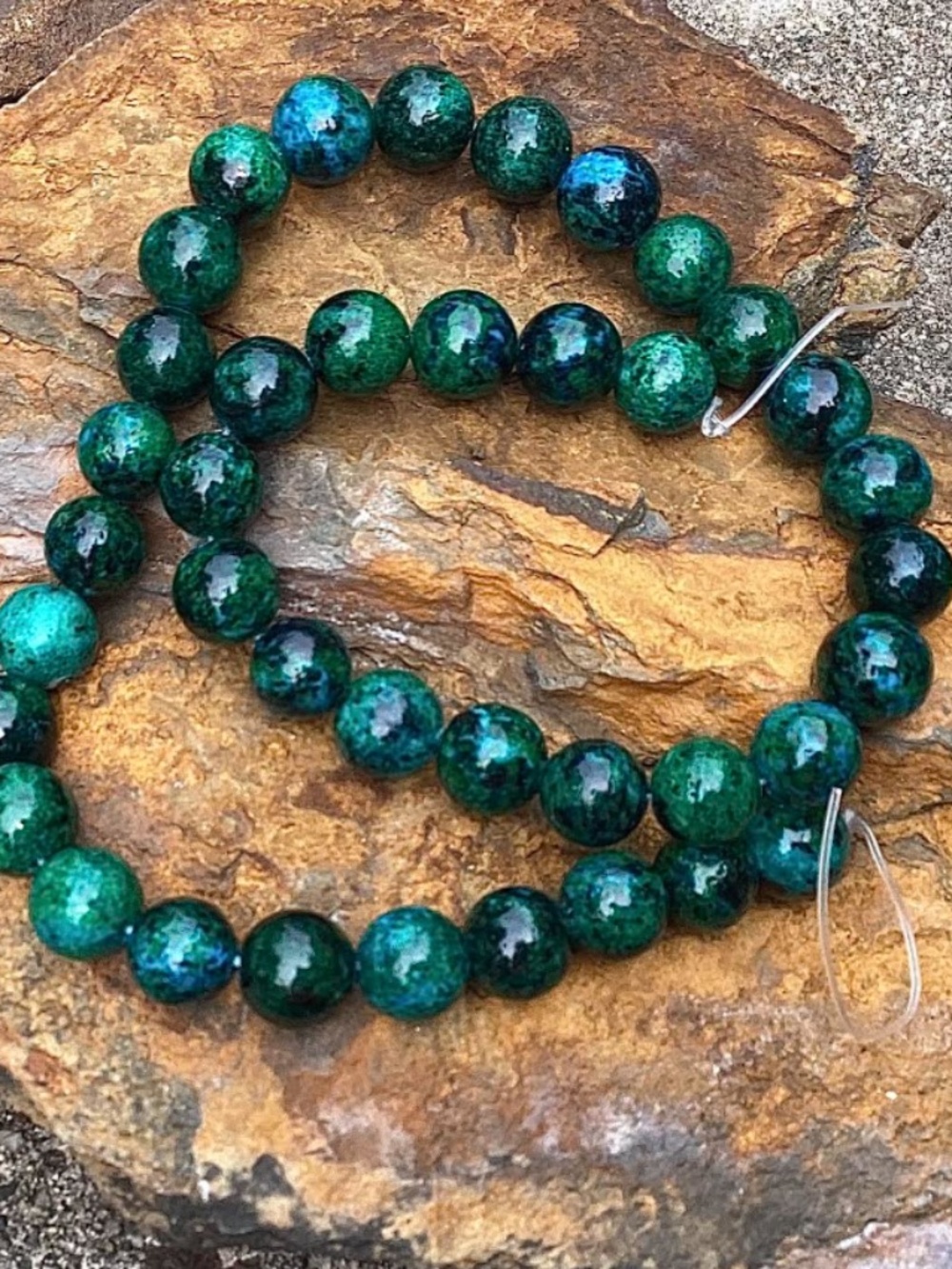 15'' Strand Chrysocolla Blue and Green 10mm Beads, NWT